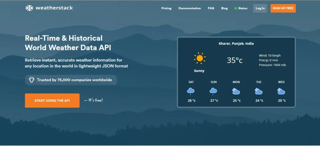 Weatherstack for current weather data