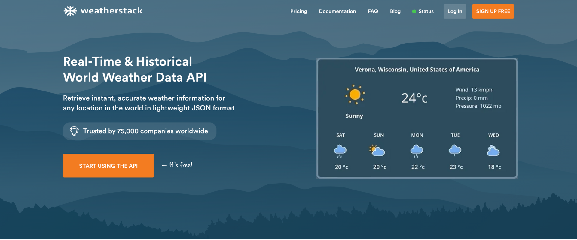 weatherstack Weather API home page