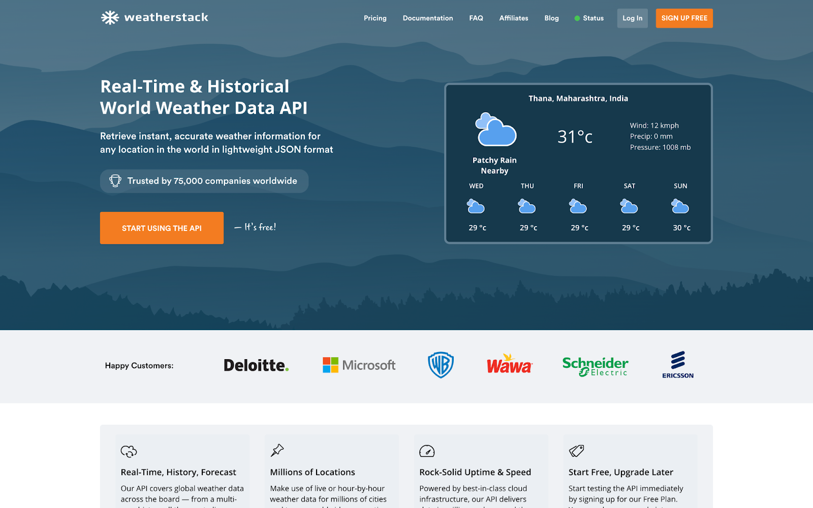 Weatherstack weather API home page